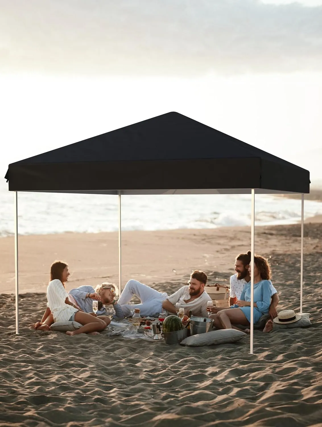 10'x10' Pop Up Canopy  Waterproof & UV-Resistant Outdoor Canopy with Center Lock and 3 Sidewalls, for Picnics, Camping, Beach Tent, and Outdoor Gatherings,Black