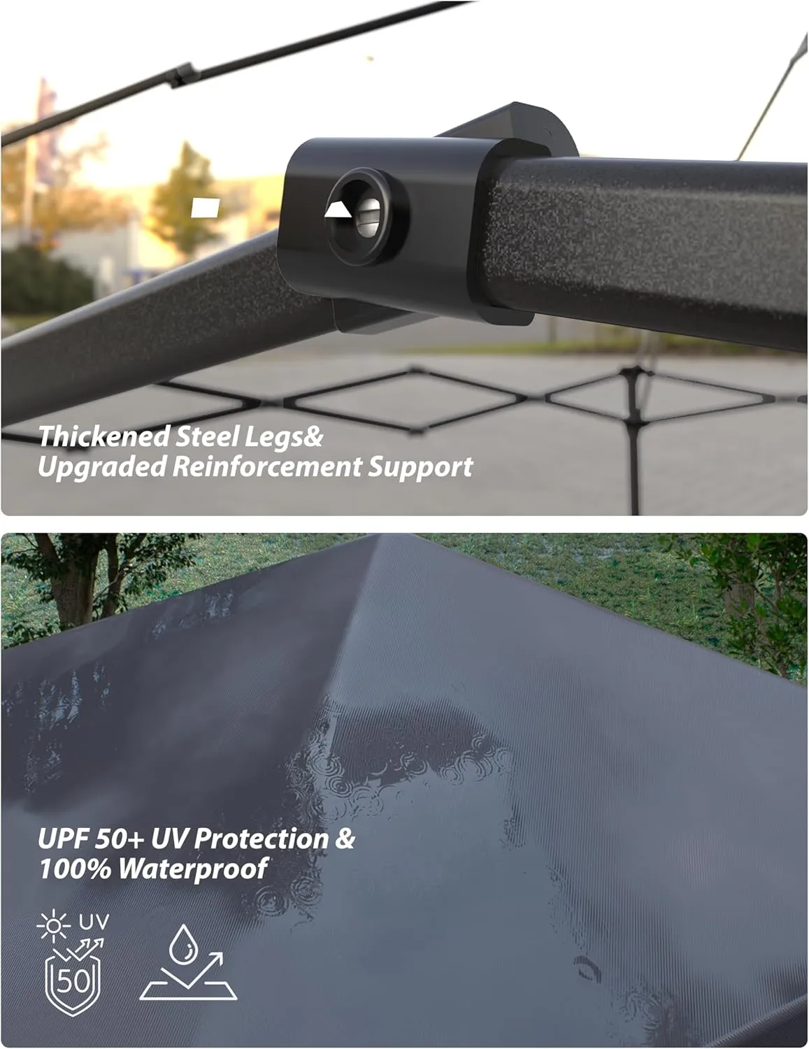 10'x10' Pop Up Canopy  Waterproof & UV-Resistant Outdoor Canopy with Center Lock and 3 Sidewalls, for Picnics, Camping, Beach Tent, and Outdoor Gatherings,Black