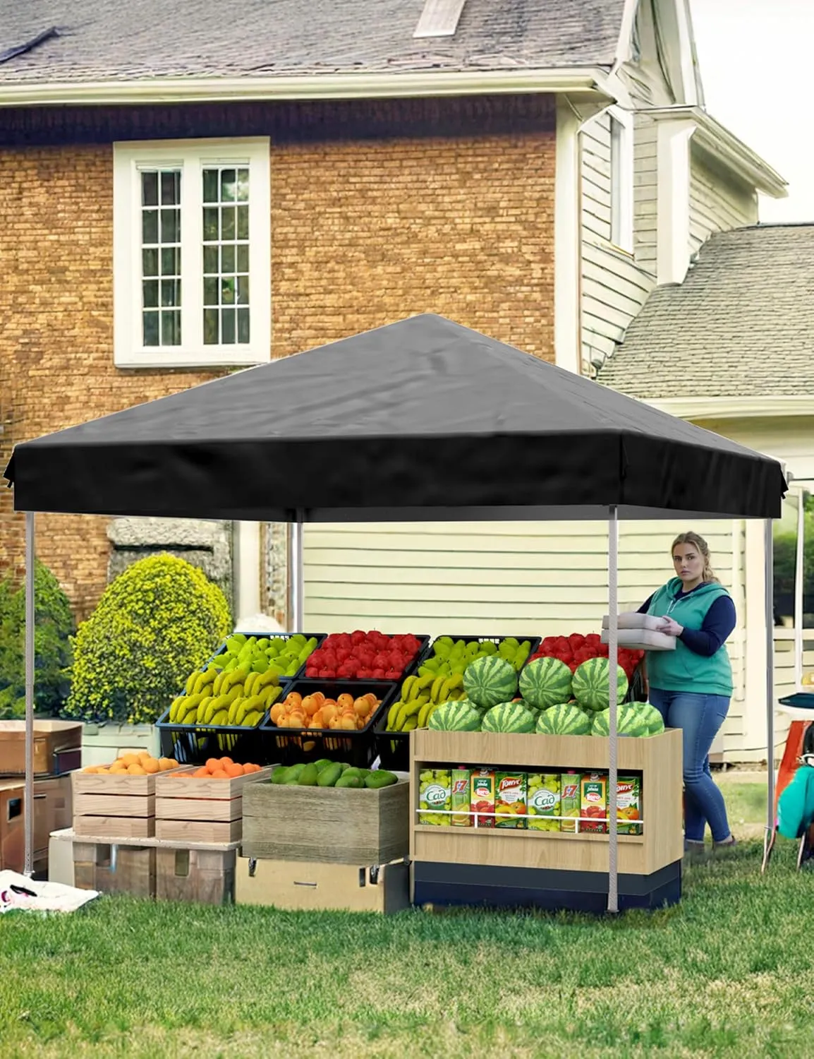 10'x10' Pop Up Canopy  Waterproof & UV-Resistant Outdoor Canopy with Center Lock and 3 Sidewalls, for Picnics, Camping, Beach Tent, and Outdoor Gatherings,Black