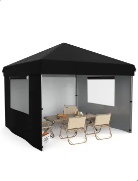 10'x10' Pop Up Canopy  Waterproof & UV-Resistant Outdoor Canopy with Center Lock and 3 Sidewalls, for Picnics, Camping, Beach Tent, and Outdoor Gatherings,Black