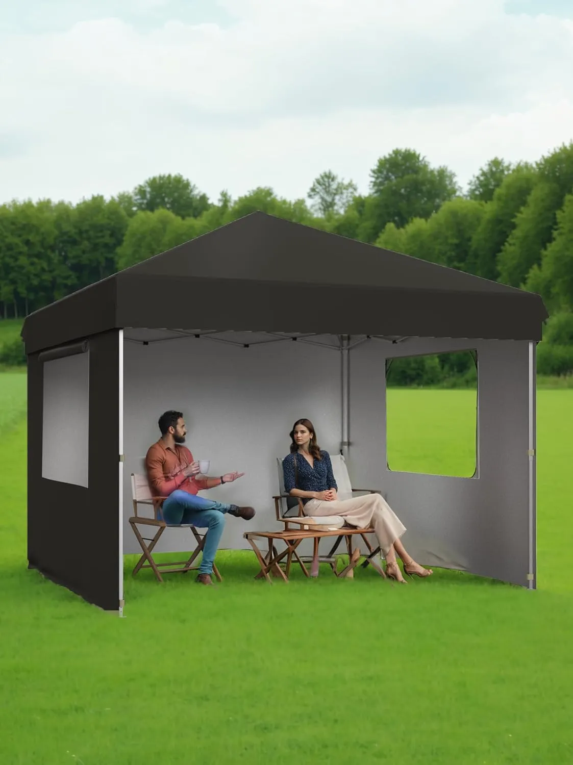 10'x10' Pop Up Canopy  Waterproof & UV-Resistant Outdoor Canopy with Center Lock and 3 Sidewalls, for Picnics, Camping, Beach Tent, and Outdoor Gatherings,Black