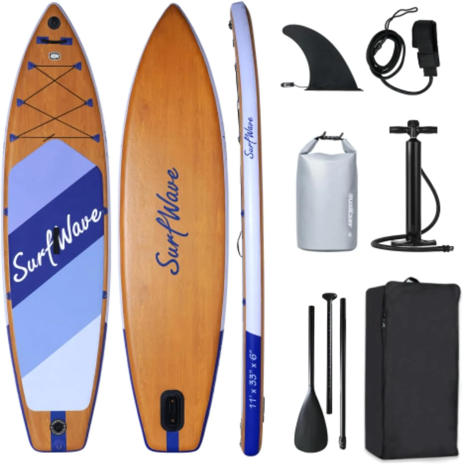 11'x34 x6 Inflatable Stand Up Paddle Board, Surf Paddle Board, Surfboard, with Accessories, Versatile Universal Travel Board, PVC Brushed Material, Maximum Weight Capacity 330 Lbs