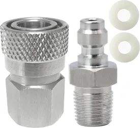 1/8 NPT Female Connector and 8mm Male Plug Fill Nipple Quick-Disconnect Set, Stainless Steel Remote Line Male & Female Set for PCP Foster Paintball Airsoft Air Gun Tool