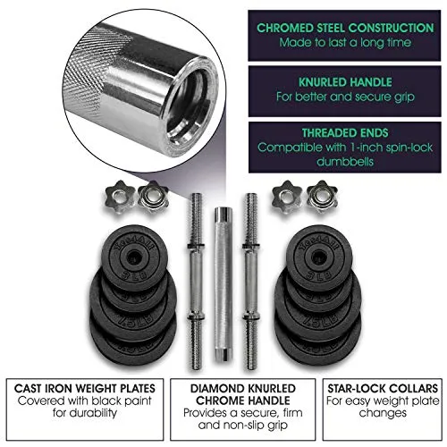 50 lbs Adjustable Dumbbell (25 lbs x 2 pcs)   Dumbbell Bar Connector, Combo/Set