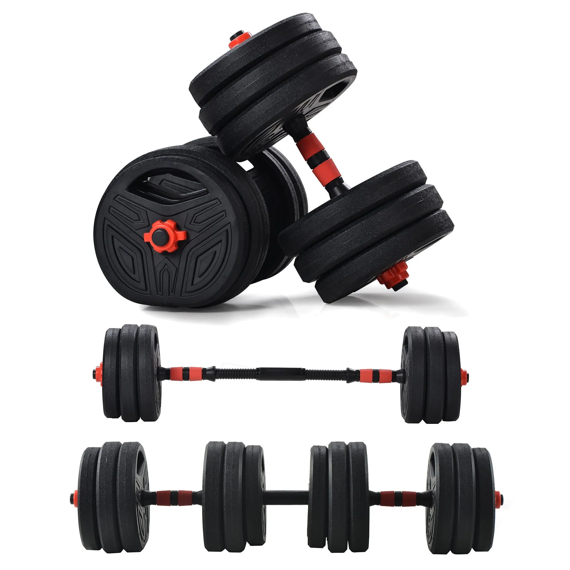 62 Lbs Weights Dumbbells Set, Adjustable Dumbbell Barbell Kettlebells Weight Pair, Kettlebells Design For Each Plate, Free Weights Dumbbells 3 In 1 Sets With Connector For Home Gym, Pair, Black