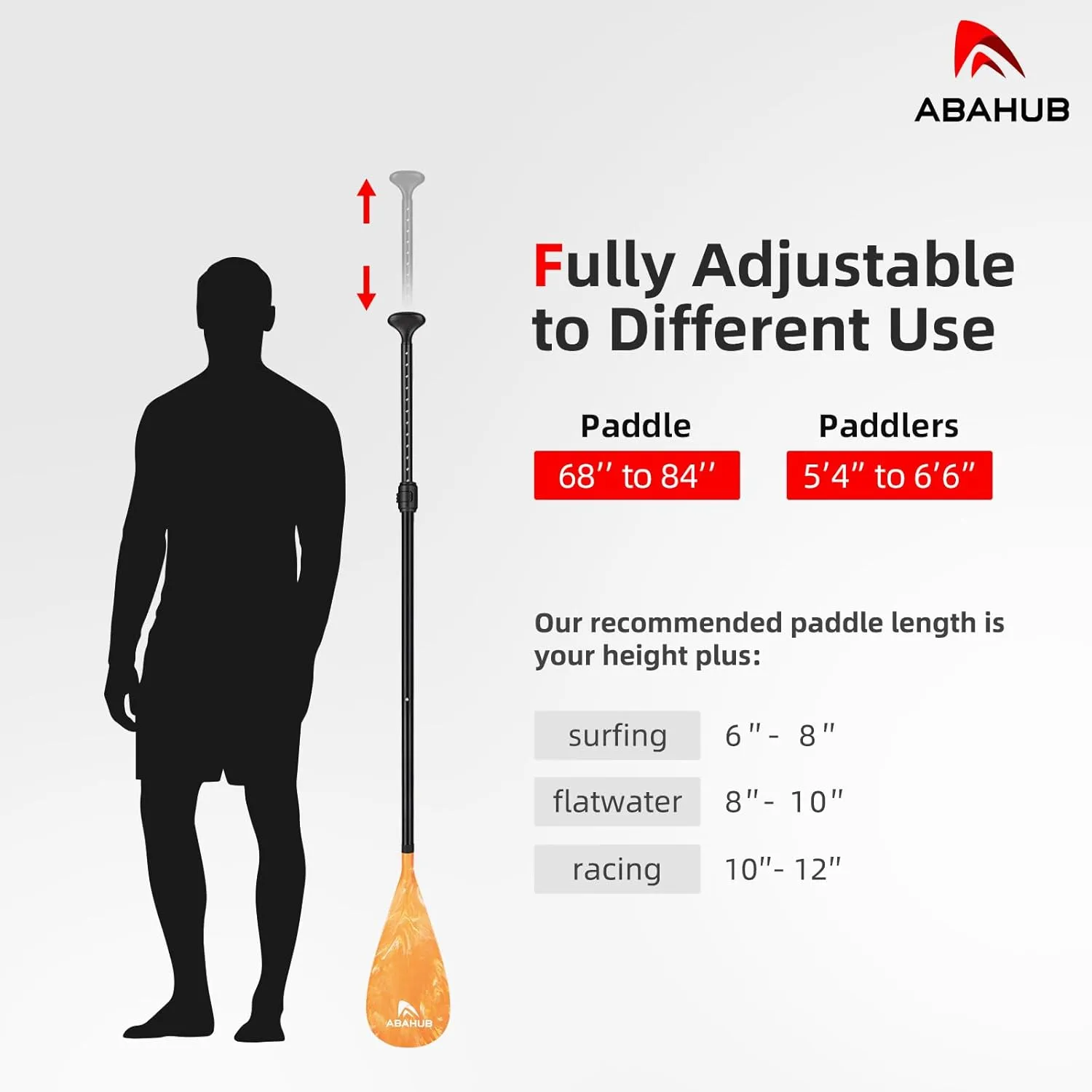 Abahub 3-Piece Stand up Paddles, Lightweight Paddleboard Paddle Oars for Paddleboard, Adjustable Aluminum Alloy Shaft 68" - 84"