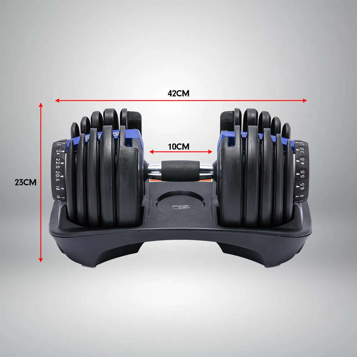 Adjustable Dumbbells Powertrain Set 2x24kg 48kg With Stand-Blue