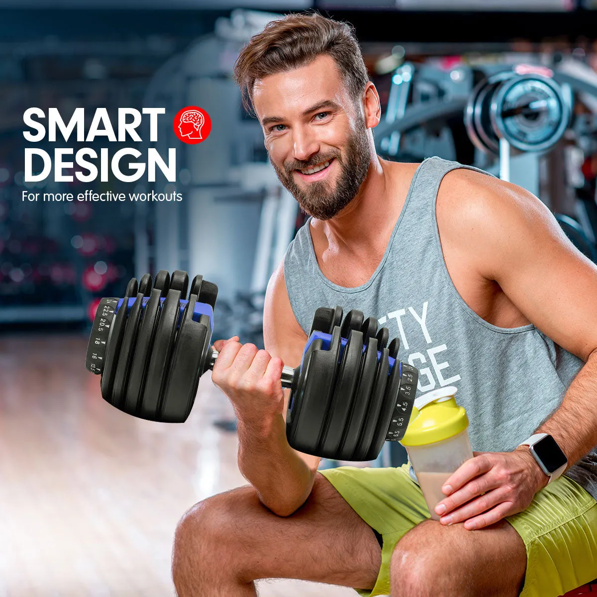 Adjustable Dumbbells Powertrain Set 2x24kg 48kg With Stand-Blue