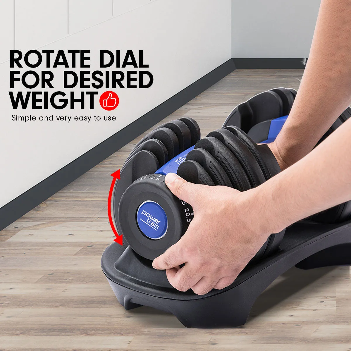 Adjustable Dumbbells Powertrain Set 2x24kg 48kg With Stand-Blue