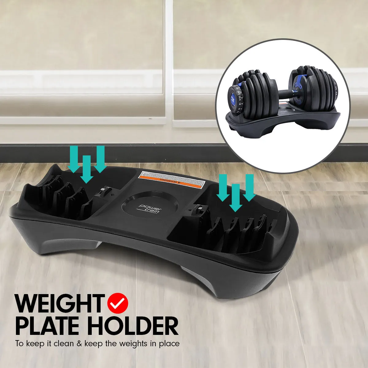 Adjustable Dumbbells Powertrain Set 2x24kg 48kg With Stand-Blue