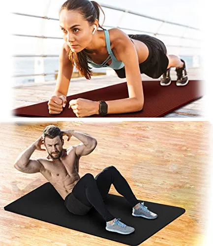 Aduro Sport Yoga Workout Mat, Extra Thick Yoga Foam Mat for Home Gym Exercise Mat with Carrying Strap (Black)