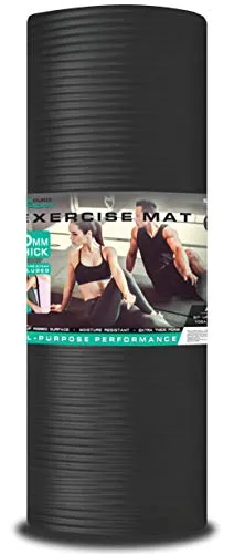 Aduro Sport Yoga Workout Mat, Extra Thick Yoga Foam Mat for Home Gym Exercise Mat with Carrying Strap (Black)