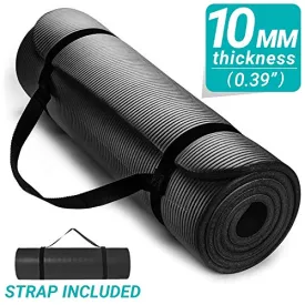 Aduro Sport Yoga Workout Mat, Extra Thick Yoga Foam Mat for Home Gym Exercise Mat with Carrying Strap (Black)