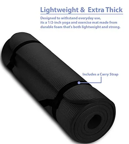 Aduro Sport Yoga Workout Mat, Extra Thick Yoga Foam Mat for Home Gym Exercise Mat with Carrying Strap (Black)