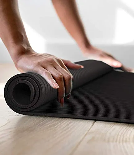 Aduro Sport Yoga Workout Mat, Extra Thick Yoga Foam Mat for Home Gym Exercise Mat with Carrying Strap (Black)