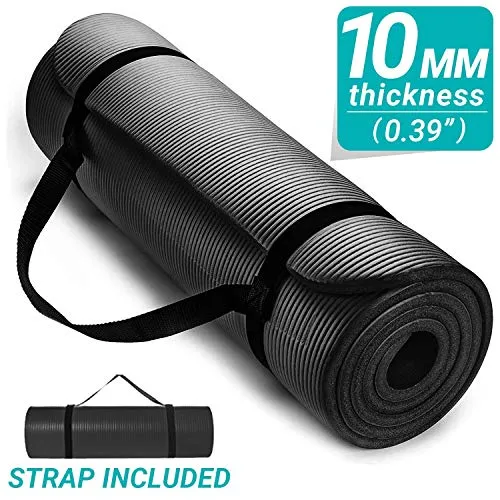 Aduro Sport Yoga Workout Mat, Extra Thick Yoga Foam Mat for Home Gym Exercise Mat with Carrying Strap (Black)