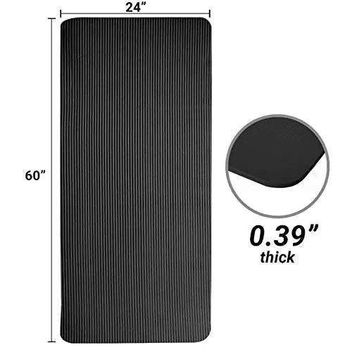 Aduro Sport Yoga Workout Mat, Extra Thick Yoga Foam Mat for Home Gym Exercise Mat with Carrying Strap (Black)