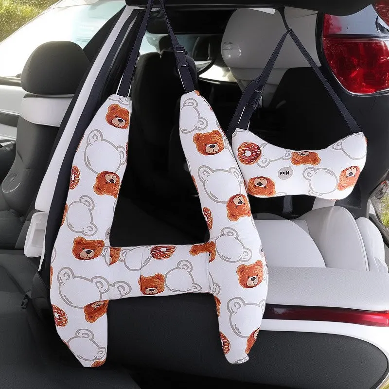 Anypack Car Travel Pillow Brown Bear 1 Set for Kids and Adult Neck Head Support H-Shape Travel Pillow