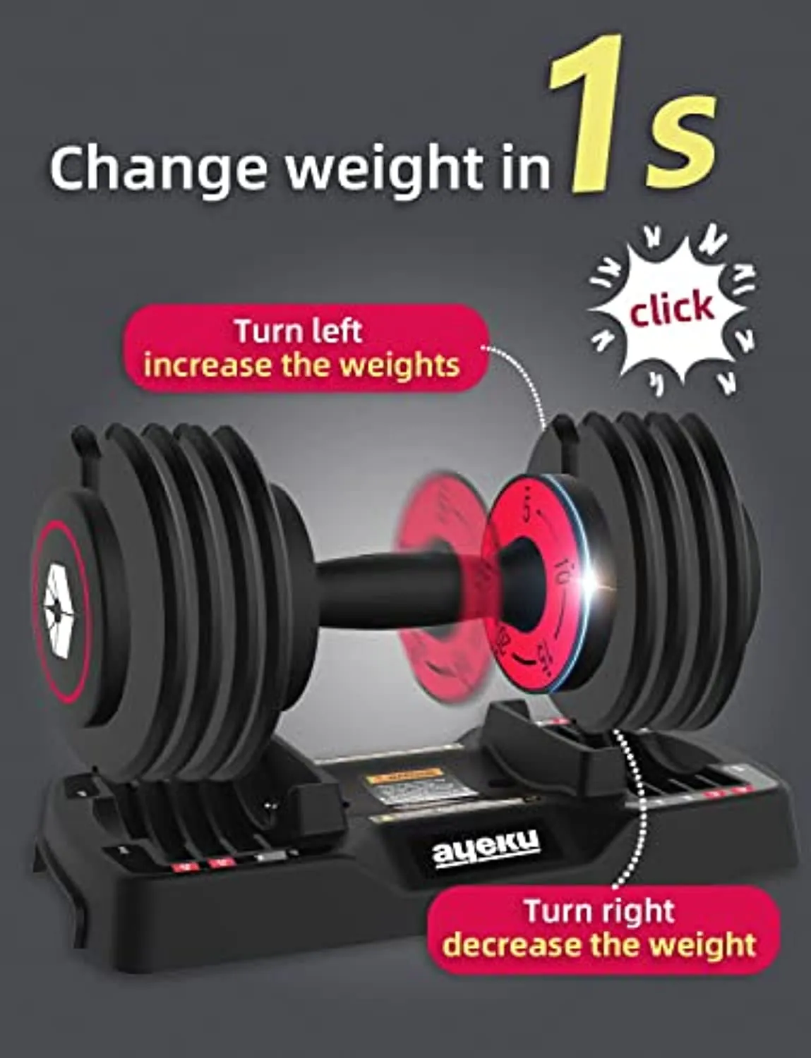 AyeKu Adjustable Dumbbell, 25/55 lbs Single Hand Weight for Men and Women,Dumbell Weight for Home Gym