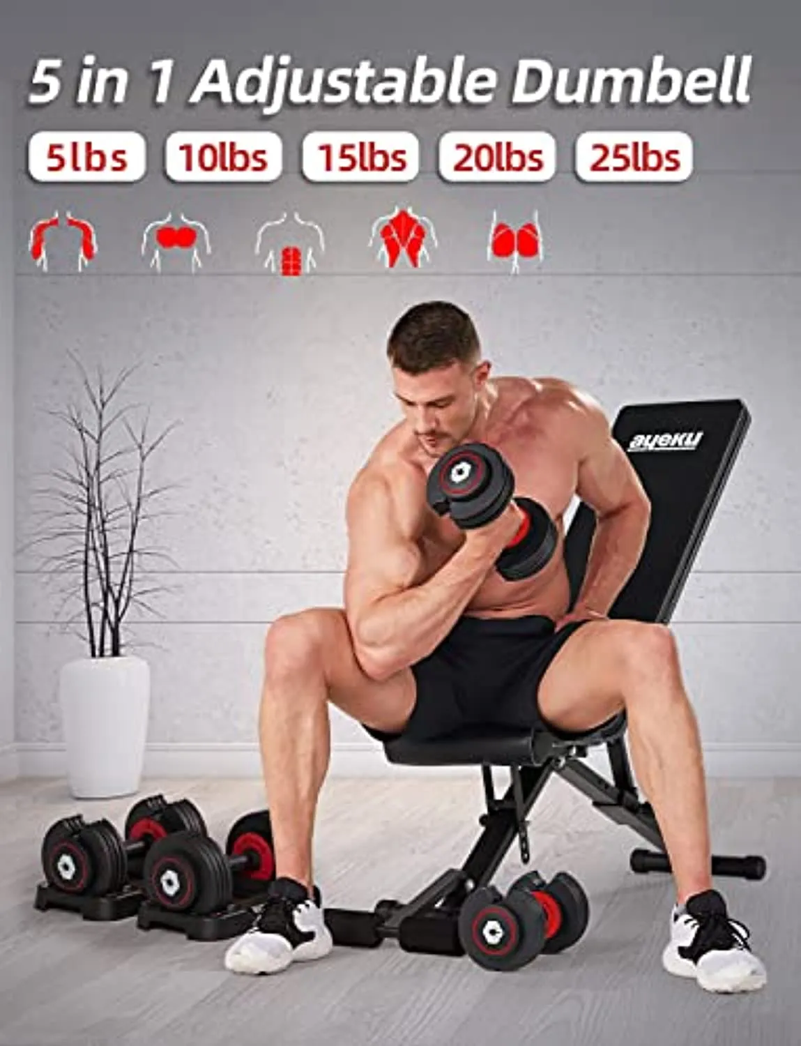 AyeKu Adjustable Dumbbell, 25/55 lbs Single Hand Weight for Men and Women,Dumbell Weight for Home Gym