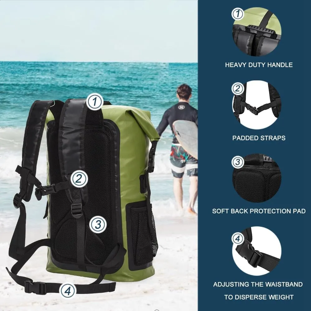 Blueshyhall 30L Waterproof Dry Backpack, Outdoor Travel Roll Top Closure Water Repellent Duffle Storage Sack for Kayaking Rafting Boating Fishing Camping and Beach - Green
