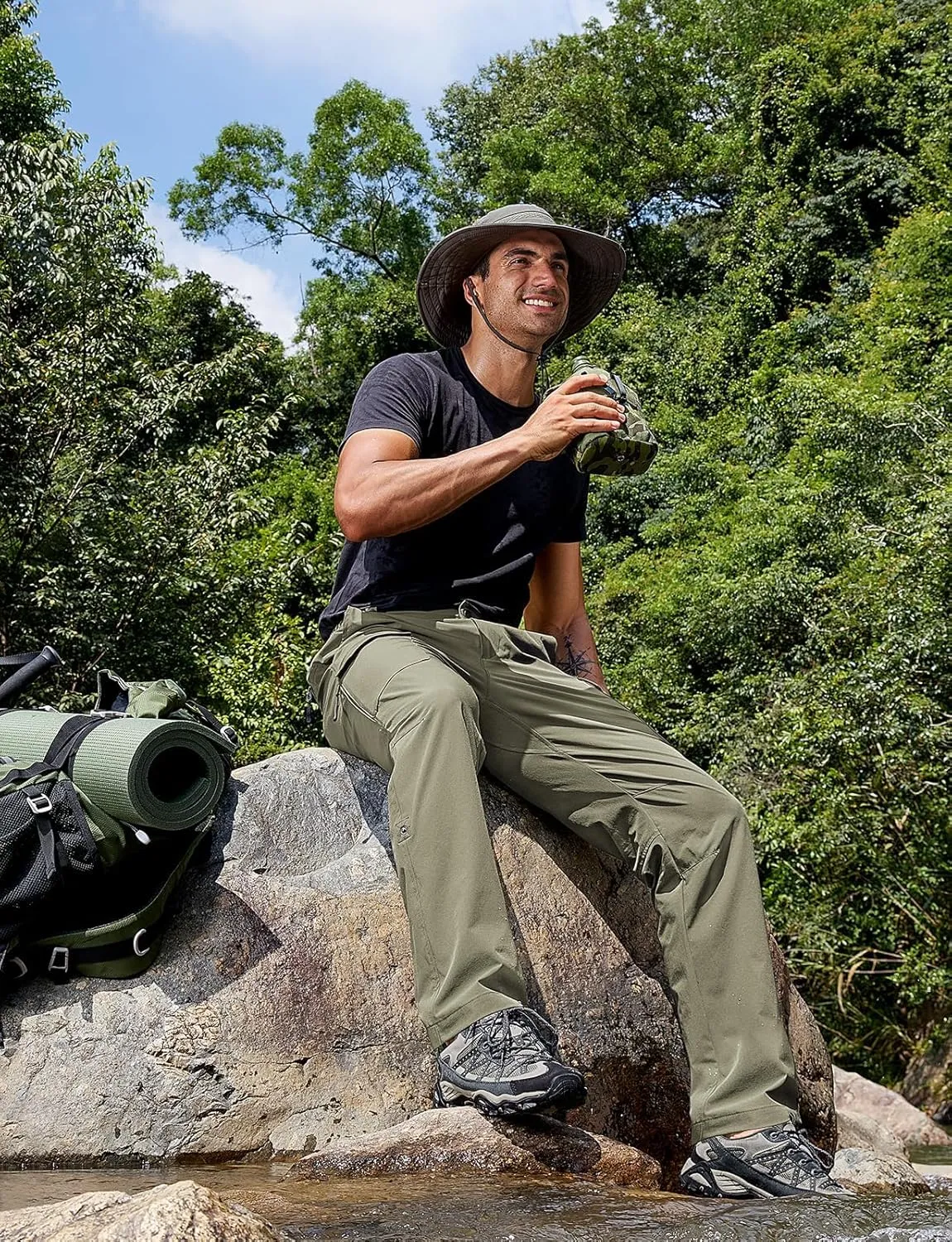 Cycorld Men's-Hiking-Pants-Lightweight-Water-Resistant-Quick-Dry Stretch for Travel Camping Fishing Outdoor