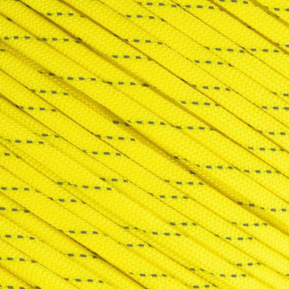 Fluorescent Reflective 550 Type III Guyline Tent Rope Camping Survival Cord High-Visibility Paracord (Reflective Neon Yellow, 100 Feet)