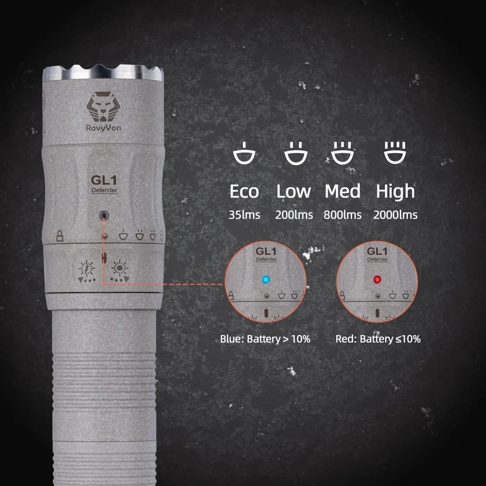 GL1 3200 Lumens Rotary Tactical Flashlight