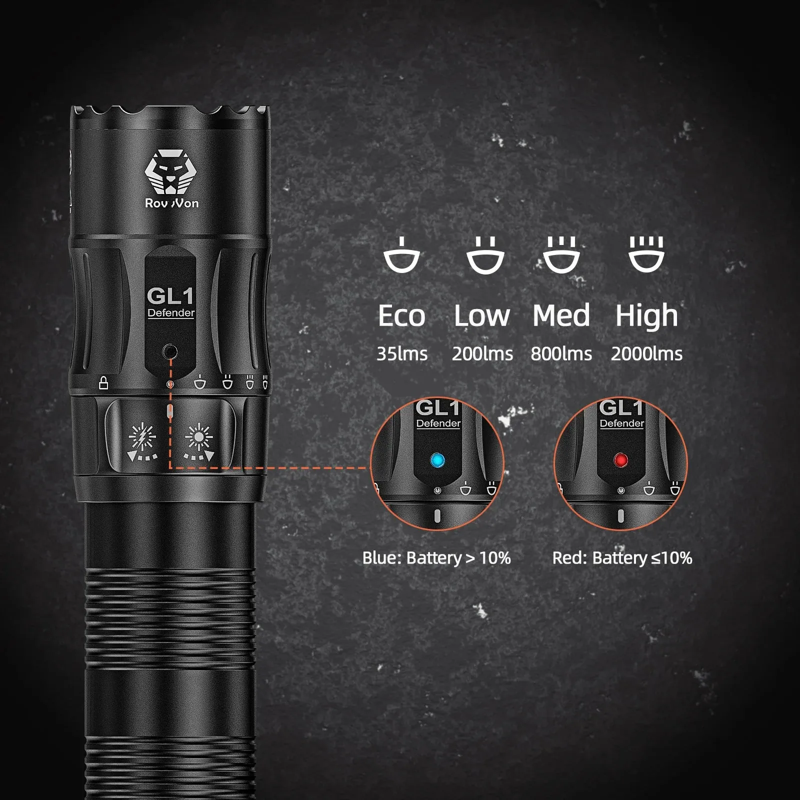 GL1 3200 Lumens Rotary Tactical Flashlight