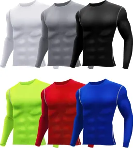 Hicarer 6 Pack Men's Athletic Compression Shirts Long Sleeve Workout Running Undershirt Thermal Sport Base Layer Top