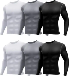 Hicarer 6 Pack Men's Athletic Compression Shirts Long Sleeve Workout Running Undershirt Thermal Sport Base Layer Top