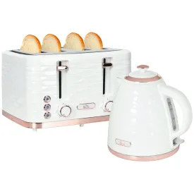 HOMCOM Kettle and Toaster Set 1.7L Rapid Boil Kettle & 4 Slice Toaster White