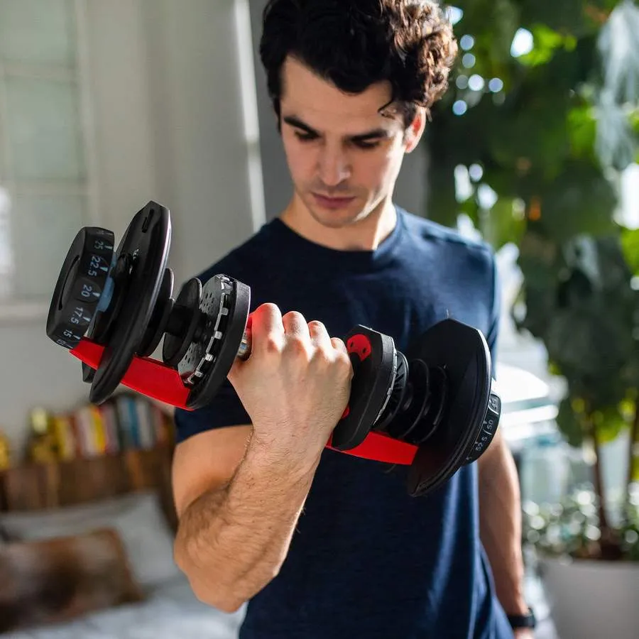 IMFIT 5lb-52.5lb Adjustable Dumbbell with Free Hand Grip- Weight adjusts from 5 to 52.5 lbs. 15 Adjustable Weight Settings, Space Efficient Compact Design, Easily Switch Exercises