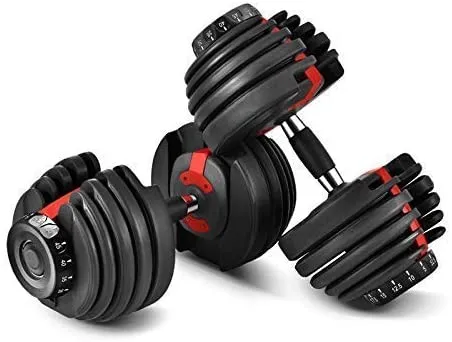 IMFIT 5lb-52.5lb Adjustable Dumbbell with Free Hand Grip- Weight adjusts from 5 to 52.5 lbs. 15 Adjustable Weight Settings, Space Efficient Compact Design, Easily Switch Exercises