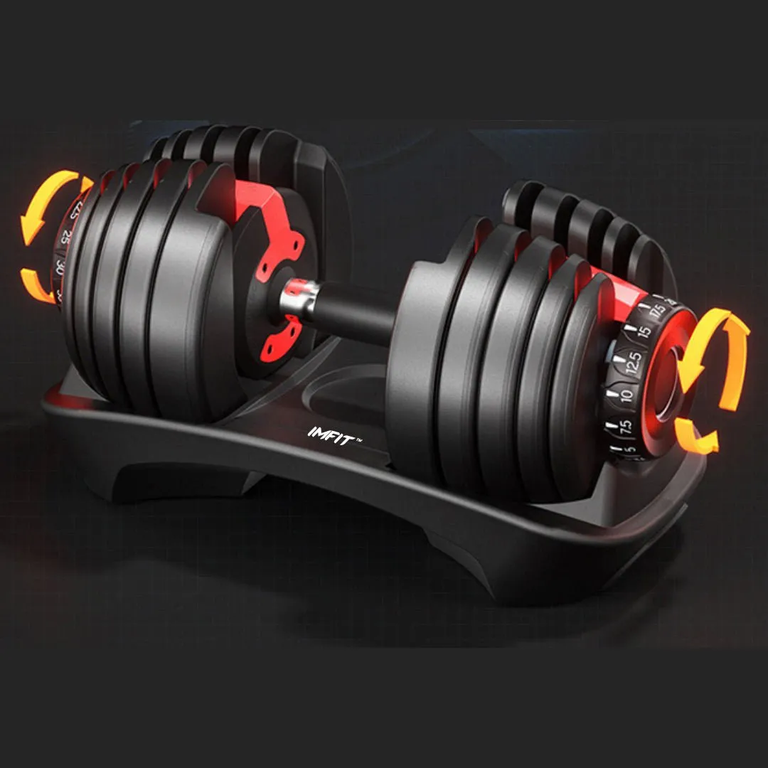 IMFIT 5lb-52.5lb Adjustable Dumbbell with Free Hand Grip- Weight adjusts from 5 to 52.5 lbs. 15 Adjustable Weight Settings, Space Efficient Compact Design, Easily Switch Exercises
