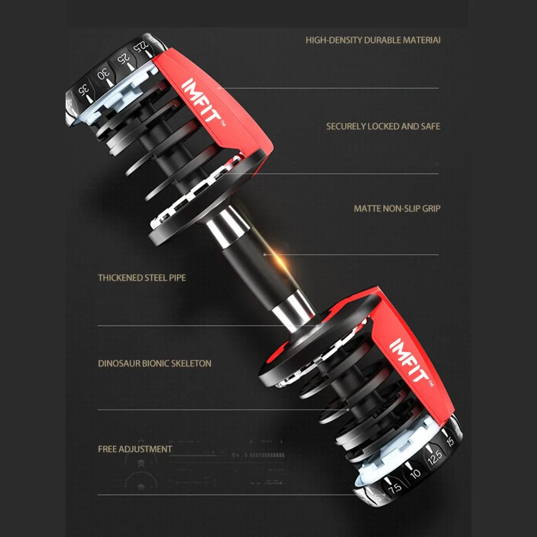 IMFIT 5lb-52.5lb Adjustable Dumbbell with Free Hand Grip- Weight adjusts from 5 to 52.5 lbs. 15 Adjustable Weight Settings, Space Efficient Compact Design, Easily Switch Exercises
