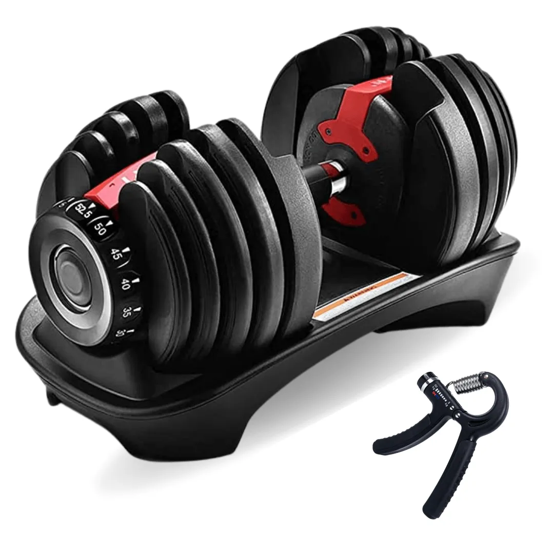 IMFIT 5lb-52.5lb Adjustable Dumbbell with Free Hand Grip- Weight adjusts from 5 to 52.5 lbs. 15 Adjustable Weight Settings, Space Efficient Compact Design, Easily Switch Exercises