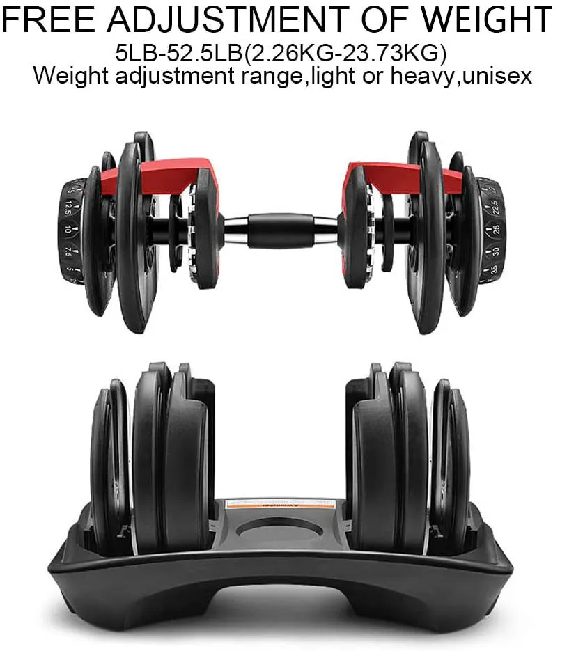 IMFIT 5lb-52.5lb Adjustable Dumbbell with Free Hand Grip- Weight adjusts from 5 to 52.5 lbs. 15 Adjustable Weight Settings, Space Efficient Compact Design, Easily Switch Exercises