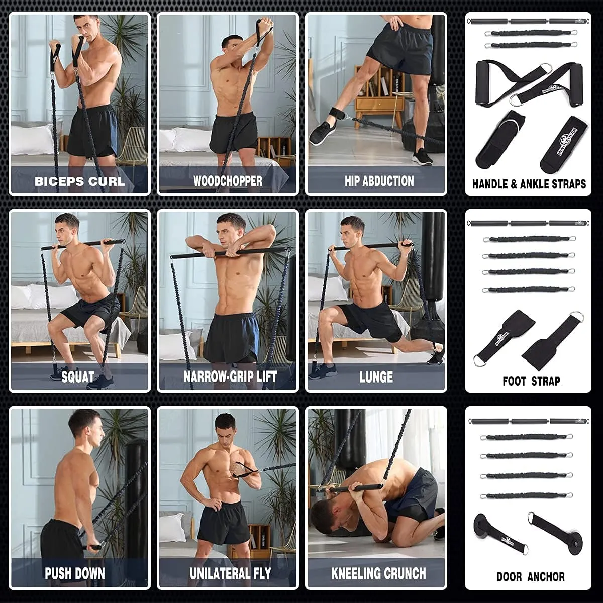 INNOCEDAR Home Gym Bar Kit with Resistance Bands,Portable Gym Full Body Workout,Adjustable Pilates Bar System,Safe Exercise Weight Set,Home Exercise Equipment for Men&Women- Muscle&Fitness