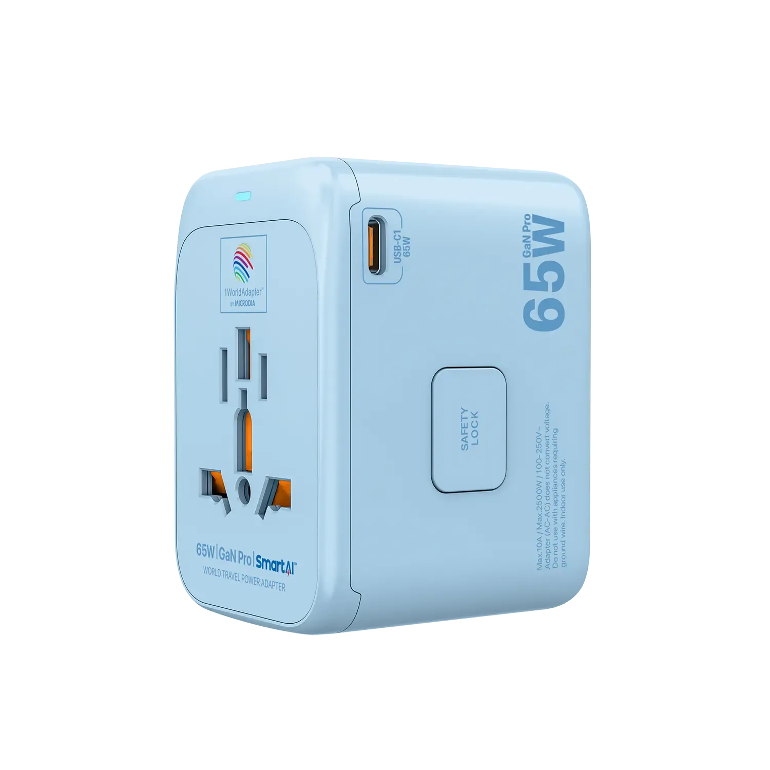 MICRODIA 1WorldAdapter™ PD65W GaN Pro™ with 3 x USB-C PD3.2 & USB-A QC4  PPS Fast Charging