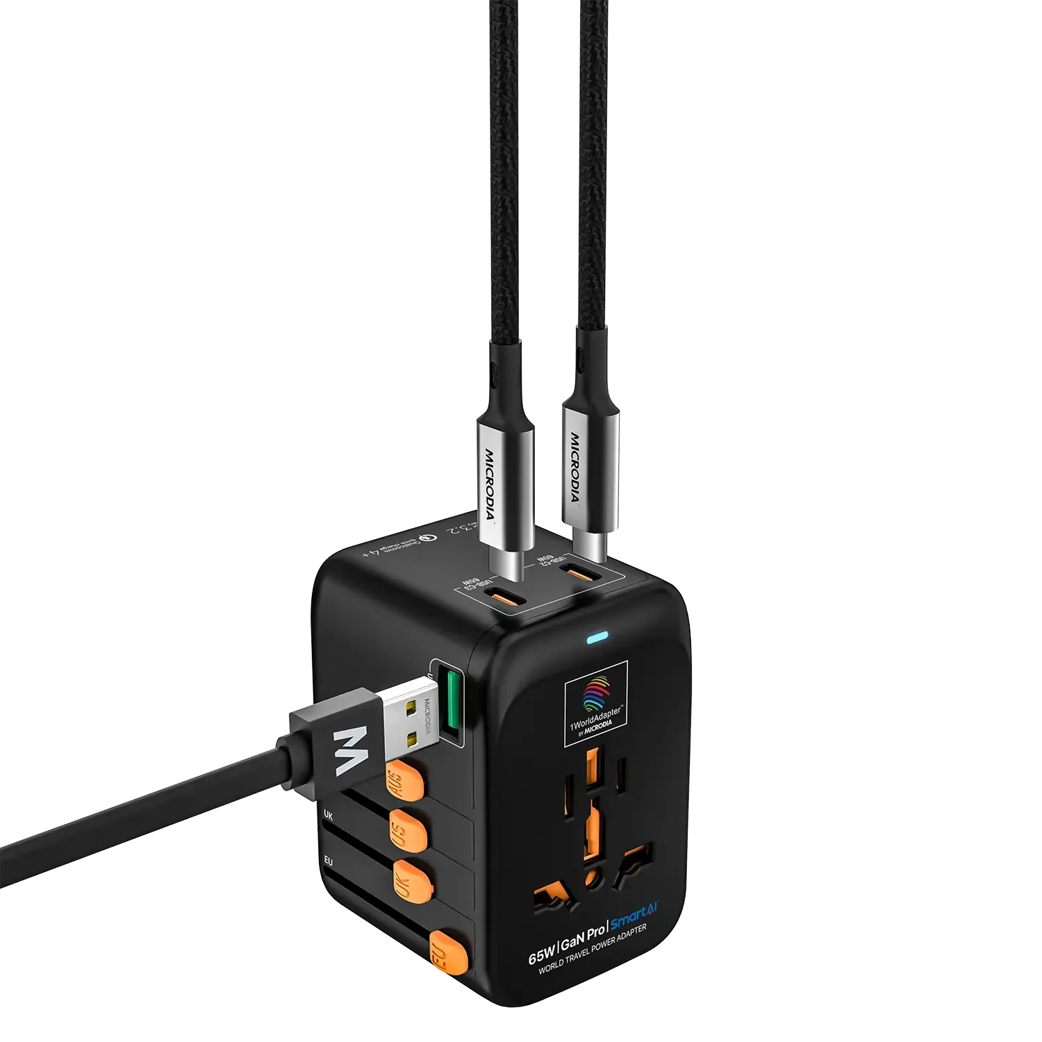 MICRODIA 1WorldAdapter™ PD65W GaN Pro™ with 3 x USB-C PD3.2 & USB-A QC4  PPS Fast Charging