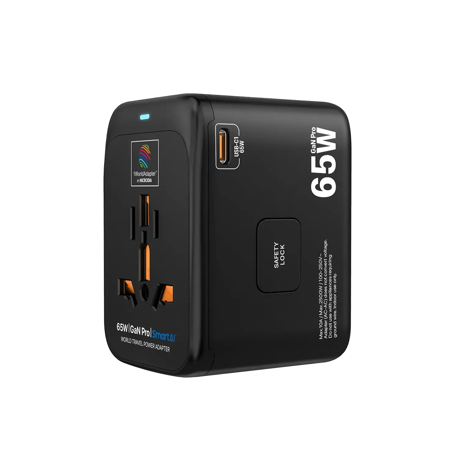 MICRODIA 1WorldAdapter™ PD65W GaN Pro™ with 3 x USB-C PD3.2 & USB-A QC4  PPS Fast Charging