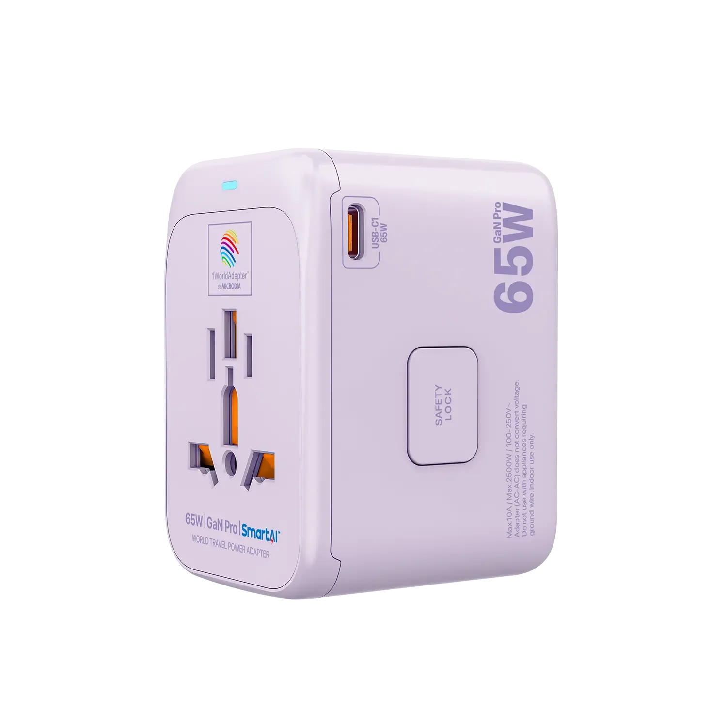 MICRODIA 1WorldAdapter™ PD65W GaN Pro™ with 3 x USB-C PD3.2 & USB-A QC4  PPS Fast Charging