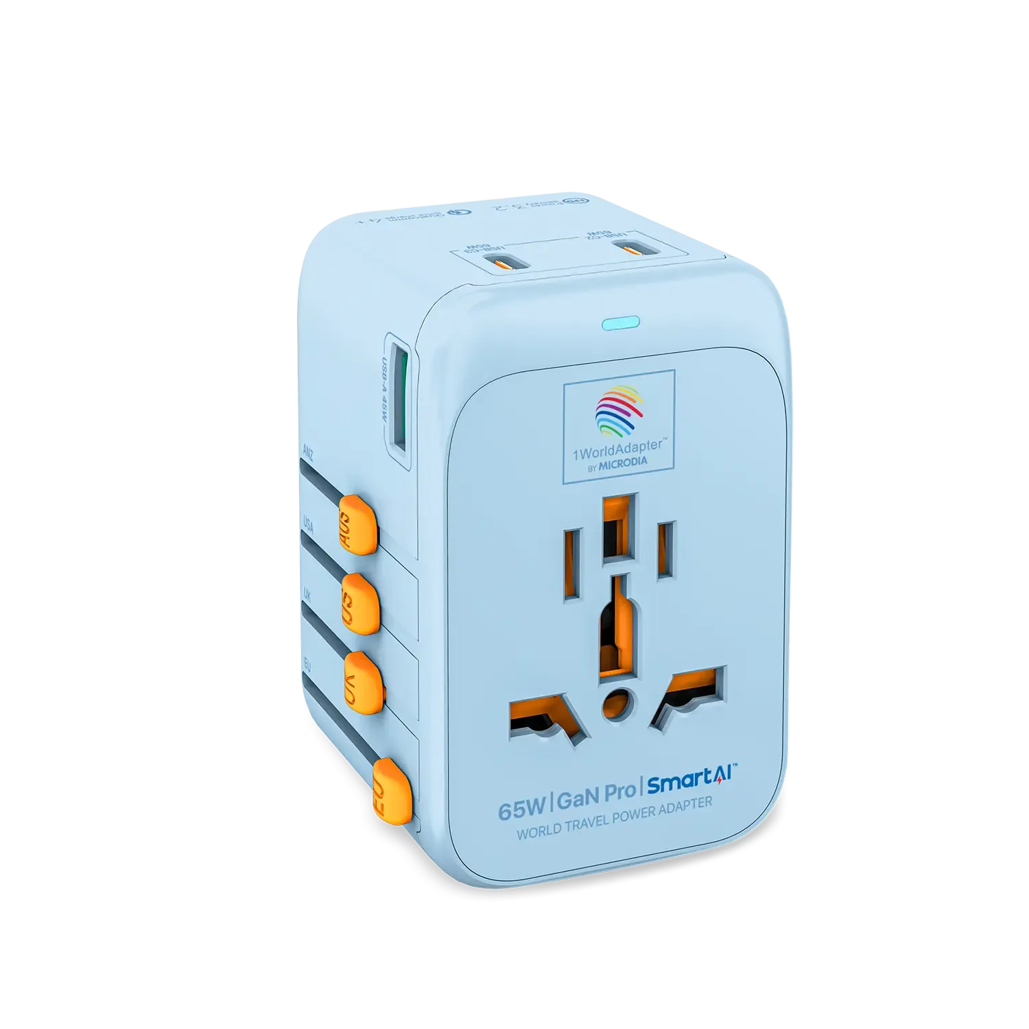 MICRODIA 1WorldAdapter™ PD65W GaN Pro™ with 3 x USB-C PD3.2 & USB-A QC4  PPS Fast Charging