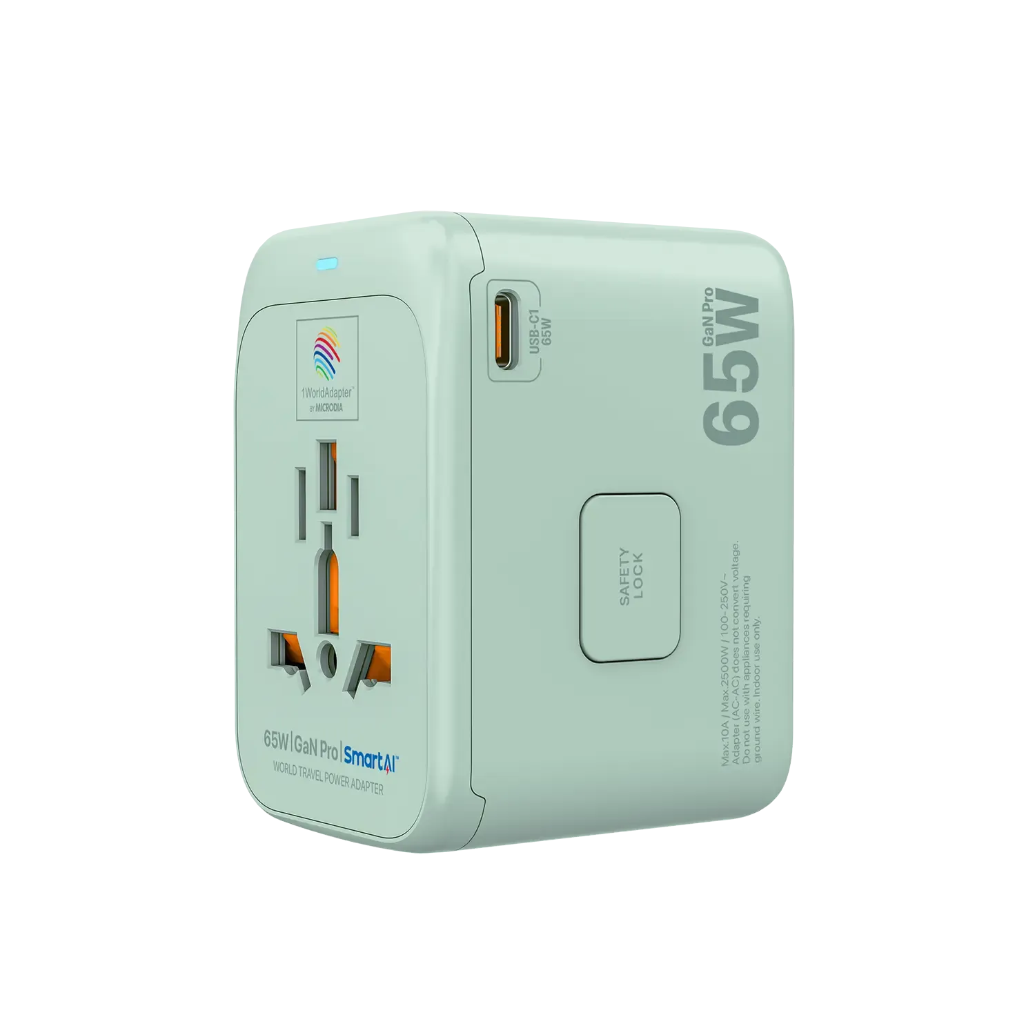 MICRODIA 1WorldAdapter™ PD65W GaN Pro™ with 3 x USB-C PD3.2 & USB-A QC4  PPS Fast Charging