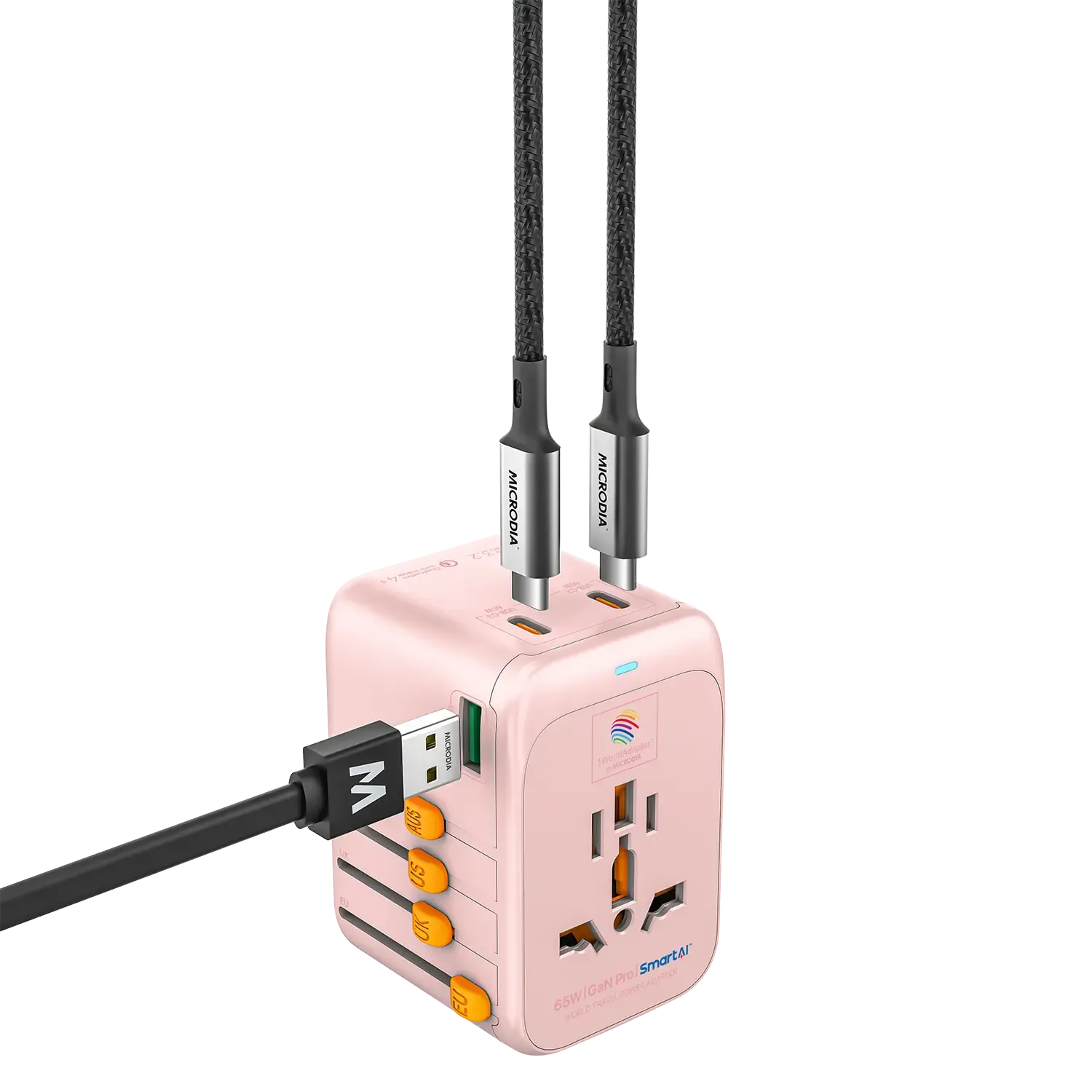 MICRODIA 1WorldAdapter™ PD65W GaN Pro™ with 3 x USB-C PD3.2 & USB-A QC4  PPS Fast Charging