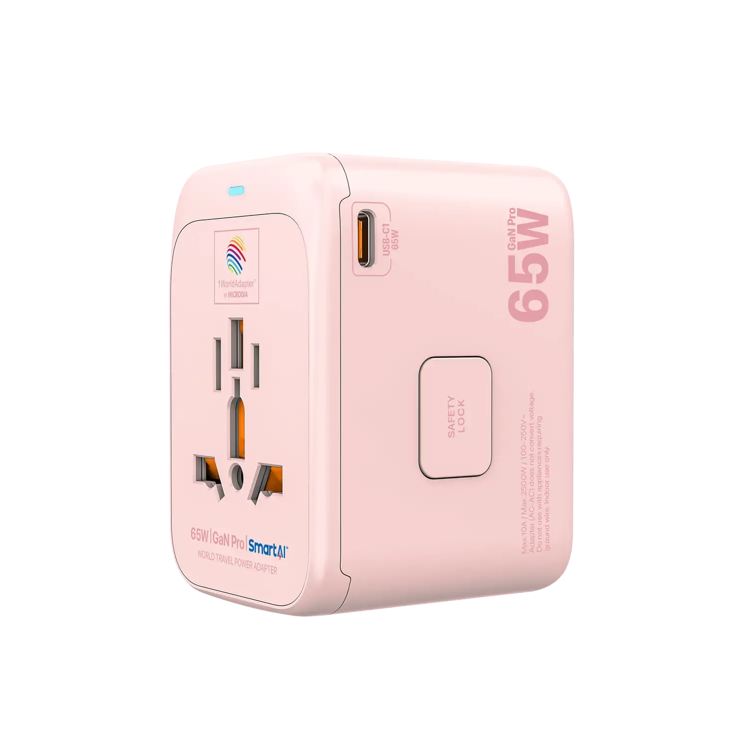 MICRODIA 1WorldAdapter™ PD65W GaN Pro™ with 3 x USB-C PD3.2 & USB-A QC4  PPS Fast Charging