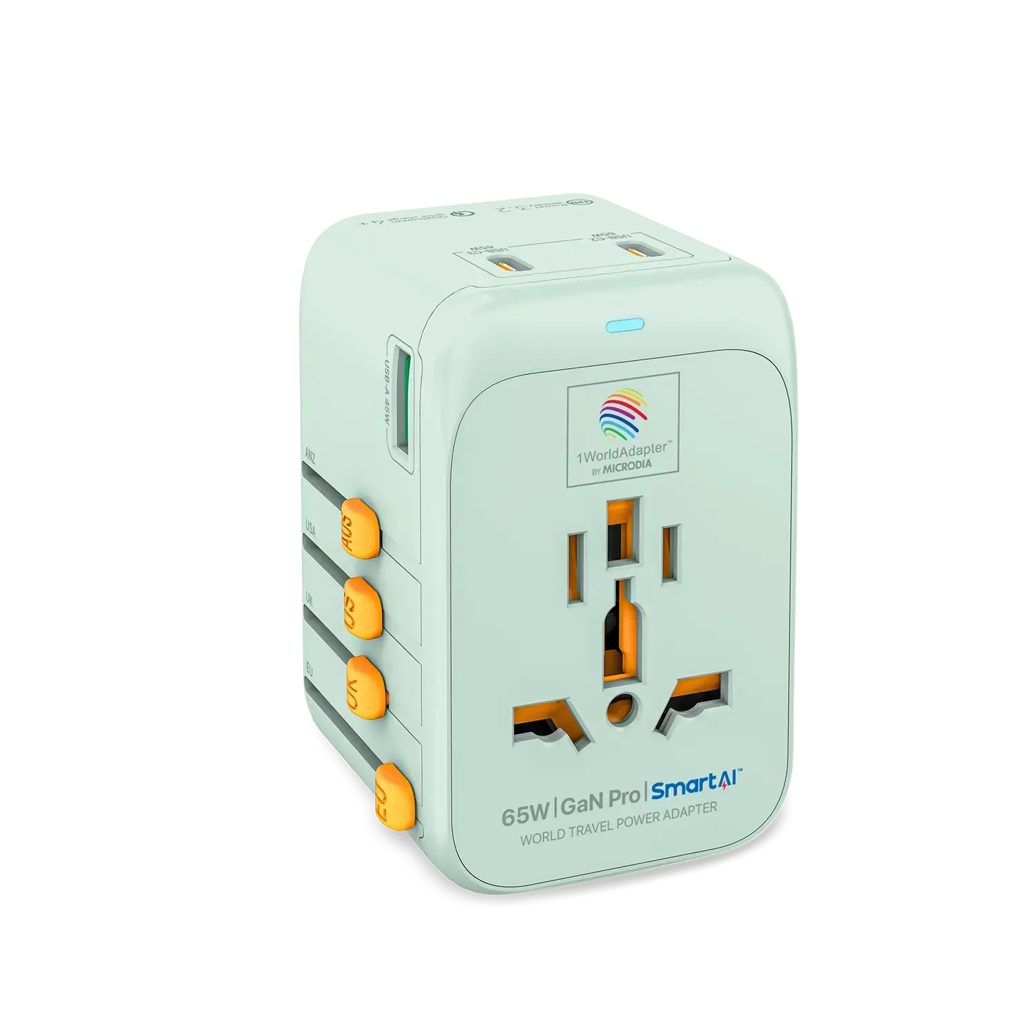 MICRODIA 1WorldAdapter™ PD65W GaN Pro™ with 3 x USB-C PD3.2 & USB-A QC4  PPS Fast Charging