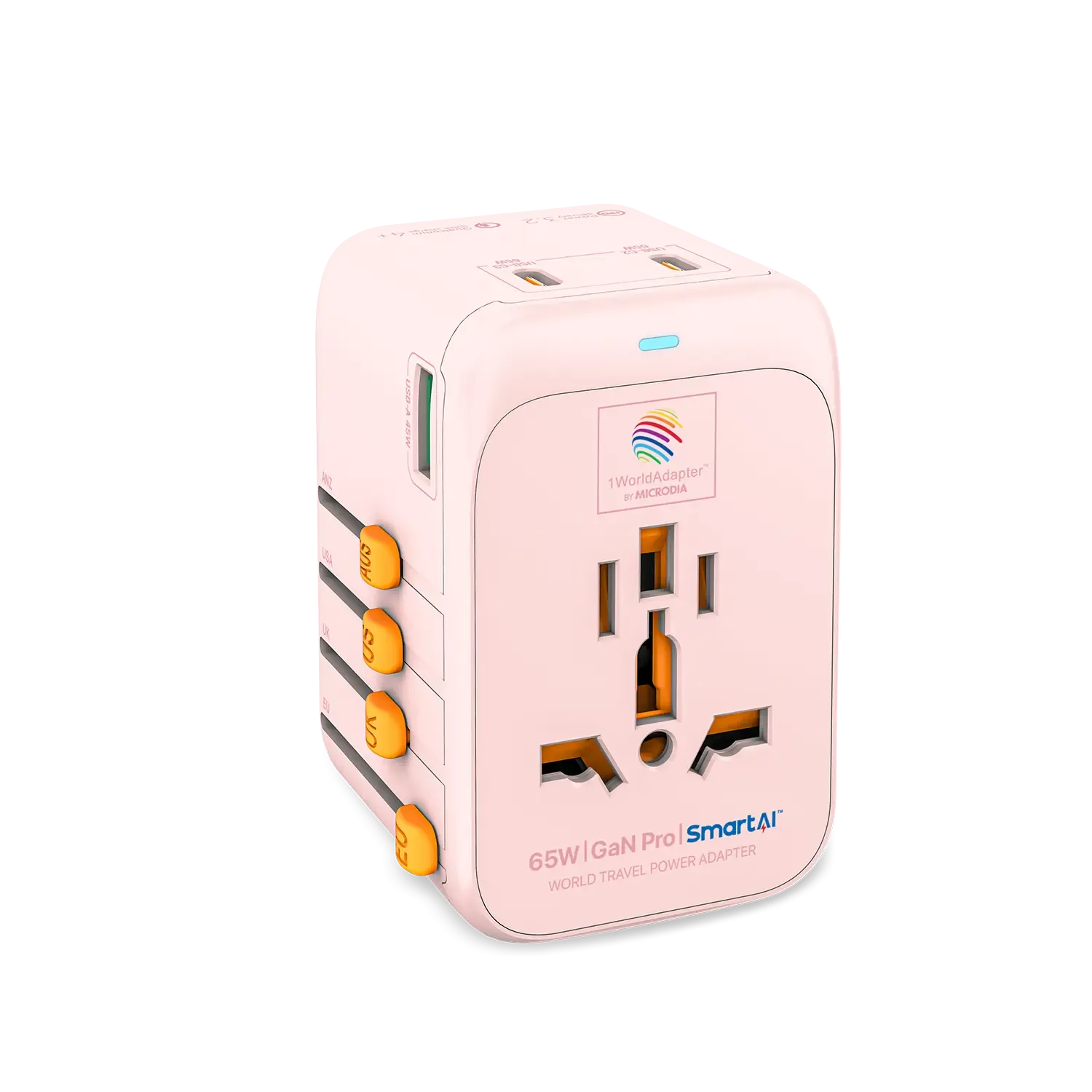 MICRODIA 1WorldAdapter™ PD65W GaN Pro™ with 3 x USB-C PD3.2 & USB-A QC4  PPS Fast Charging