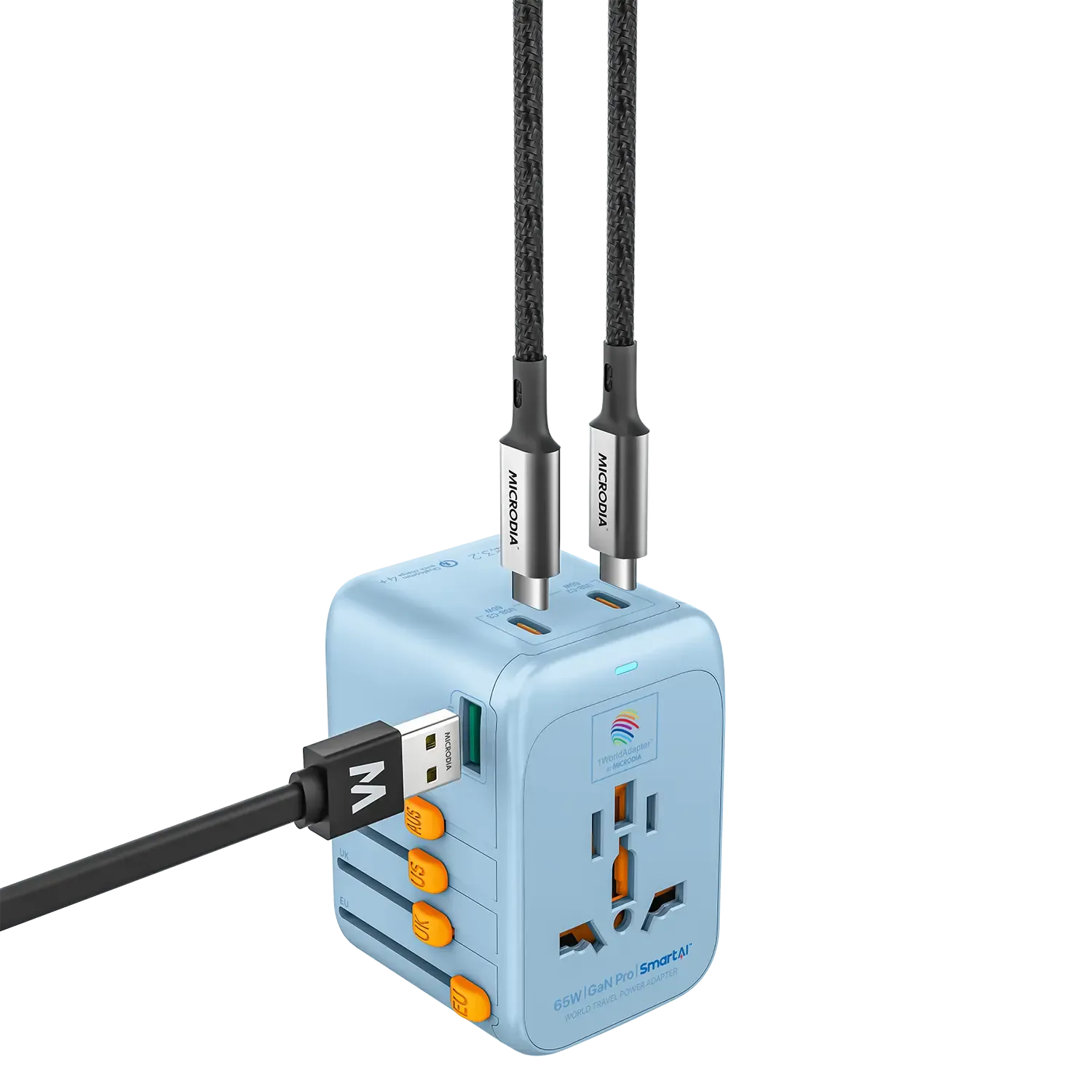 MICRODIA 1WorldAdapter™ PD65W GaN Pro™ with 3 x USB-C PD3.2 & USB-A QC4  PPS Fast Charging